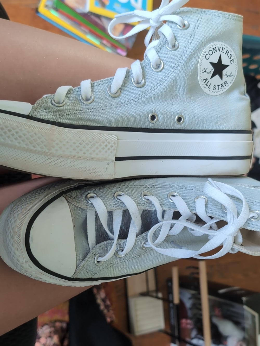 Converse High Top Platform Sneakers - Light Blue Gray